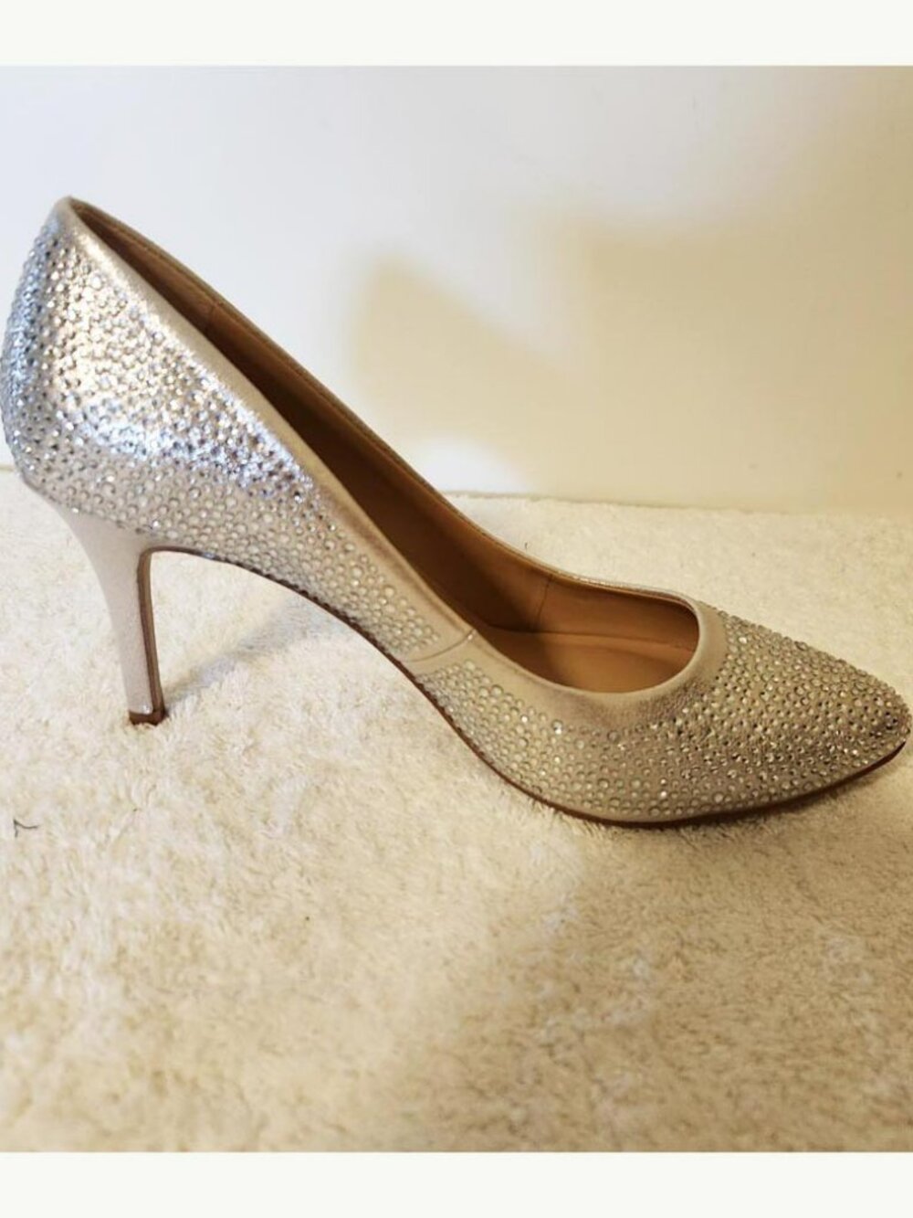 INC. GOLD W/CRYATALS PUMPS, 6B, 3" HEEL, EXCELLENT CONDITION